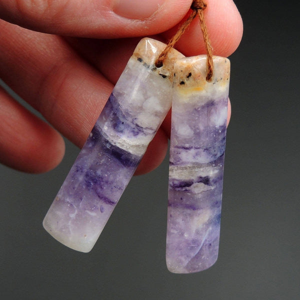Natural Mexican Purple Opal Earring Pair Drilled Rectangle Cabochon Cab Drilled Matched Earrings Bead Pair Natural Stone E2350