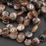 Rare Genuine Natural Chiastolite Andalusite Cross Stone 10mm Coin Beads Black Graphite Cross Traveler's Stone 16" Strand
