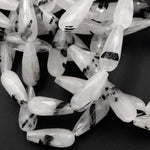 Black Rutilated Quartz Facetet Long Teardrop Beads 20mm x 8mm  Center Drilled Natural Black Tourmaline in Clear Quartz Gemstone 16" Strand