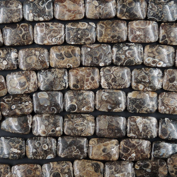 Natural Turritella Agate Fossil Beads Rectangle Rectangular Nugget 18mm x 13mm Cushion Beads Good For Earrings Earthy Gemstone  16" Strand