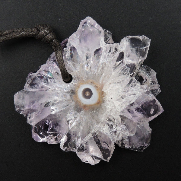 Amethyst Stalactite Flower Pendant Drilled Stalactite Slice Freeform Irregular Natural Stone Pendant P1882