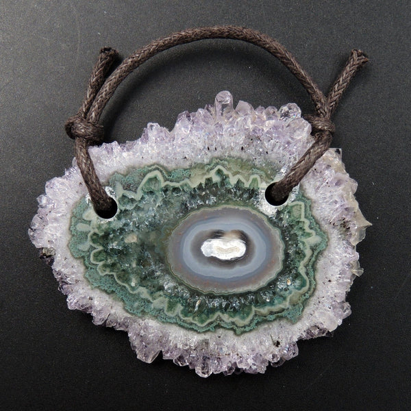 Large 2 Hole Pendant Amethyst Stalactite Flower Pendant Drilled Stalactite Cabochon Natural Gemstone Pendant Bead Good For Leather P1883