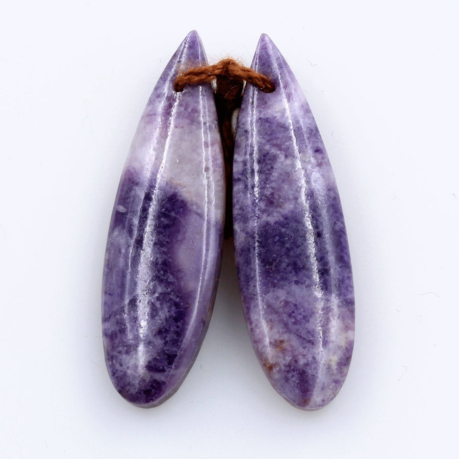 Natural Petrified Purple Fluorite Earring Pair Teardrop Cabochon Cab Pair Drilled Matched Earrings Bead Pair Stone
