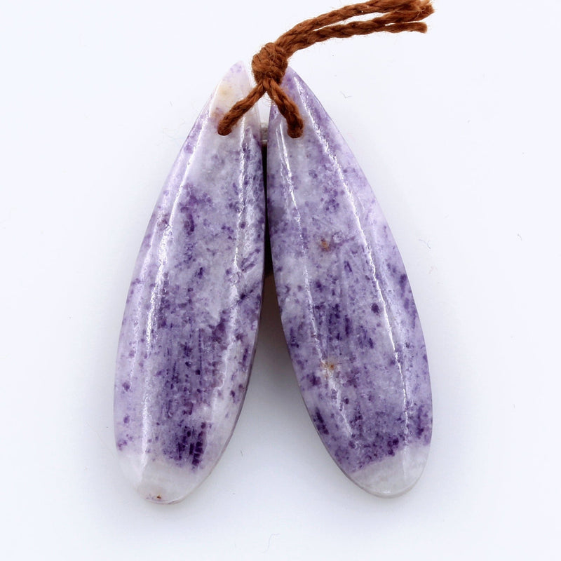Natural Petrified Purple Fluorite Earring Pair Teardrop Cabochon Cab Pair Drilled Matched Earrings Bead Pair Stone