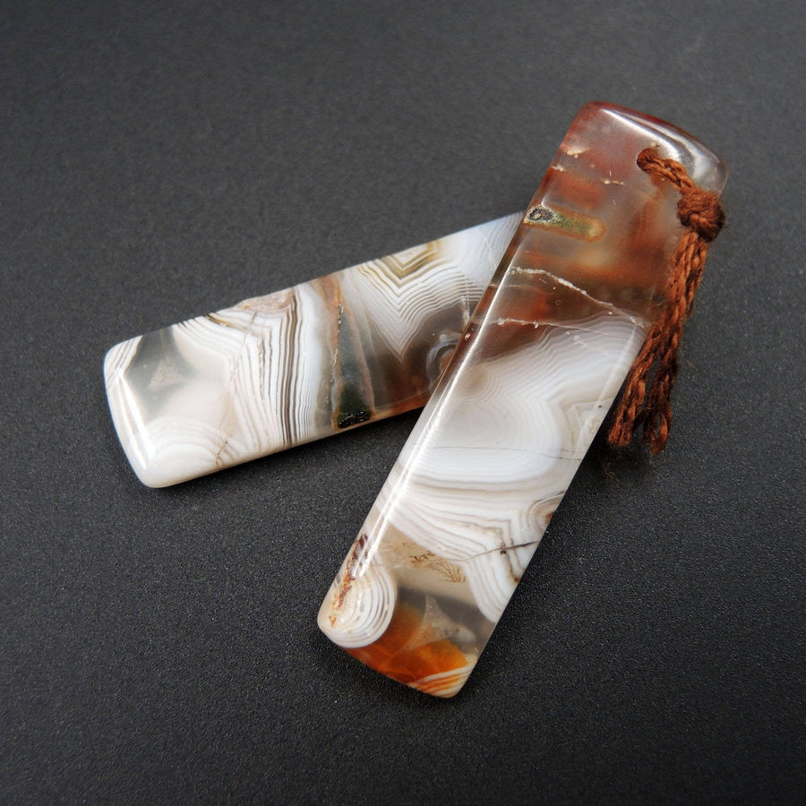 Natural Botswana Agate Rectangle Cabochon Cab Pair Drilled Matched Earrings Bead Pair Natural Stone E1385