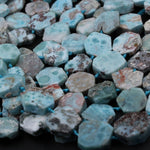 Matte Raw Natural Larimar Octagon Hexagon Beads Geometric Cut Large Real Genuine Blue Larimar Gemstone Flat Slice 16mm 18mm 20mm 16" Strand