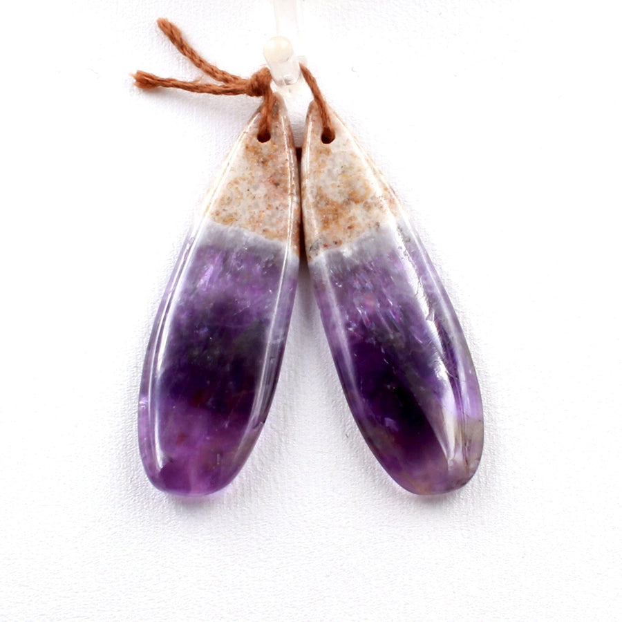 Drilled Amethyst Earring Beads Pair Teardrop Cabochon Cab Pair Matched Earrings Pair Natural Purple Amethyst Gemstone