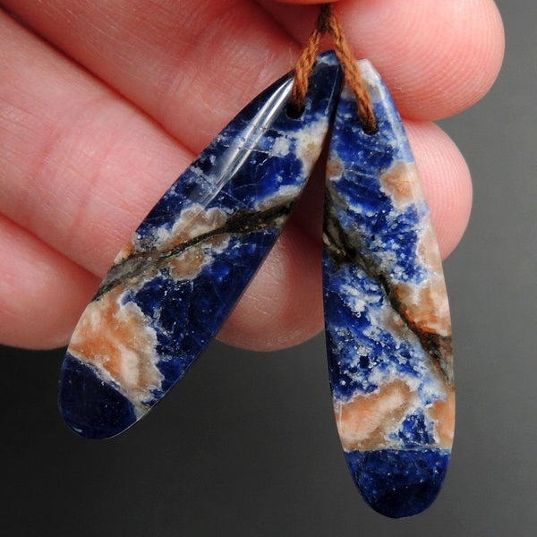 Natural African Orange Sodalite Earring Pair Teardrop Cabochon Cab Pair Drilled Matched Earrings Bead Pair Natural Stone E3223