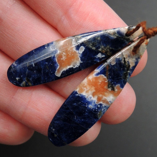 Natural African Orange Sodalite Earring Pair Teardrop Cabochon Cab Pair Drilled Matched Earrings Bead Pair Natural Stone E3224