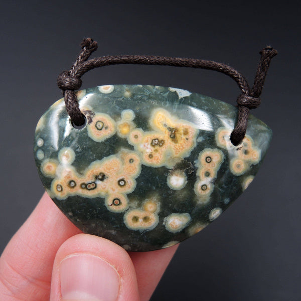 Natural Ocean Jasper Pendant Green Orange White Drilled Two Hole Pendant P447