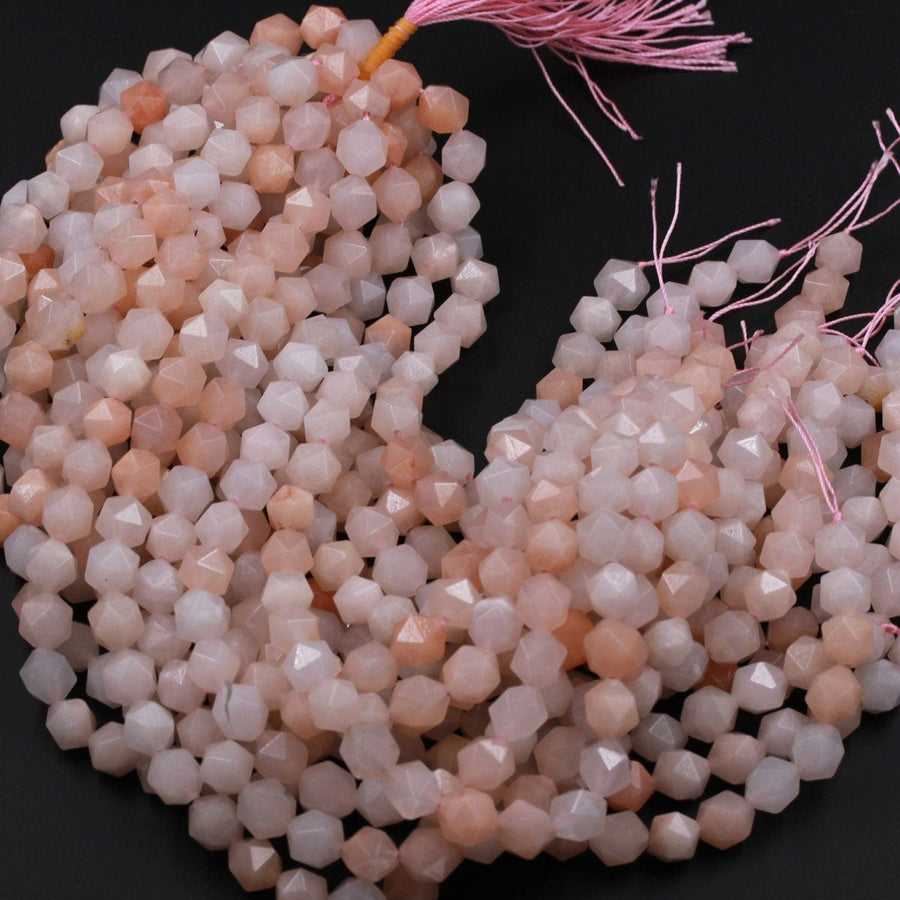 Peach Aventurine Geometric Cut Star Cut Beads Faceted Rounded 8mm Nugget 10mm 12mm Beads Icy Soft Pastel Pink Peach Gemstone 16" Strand