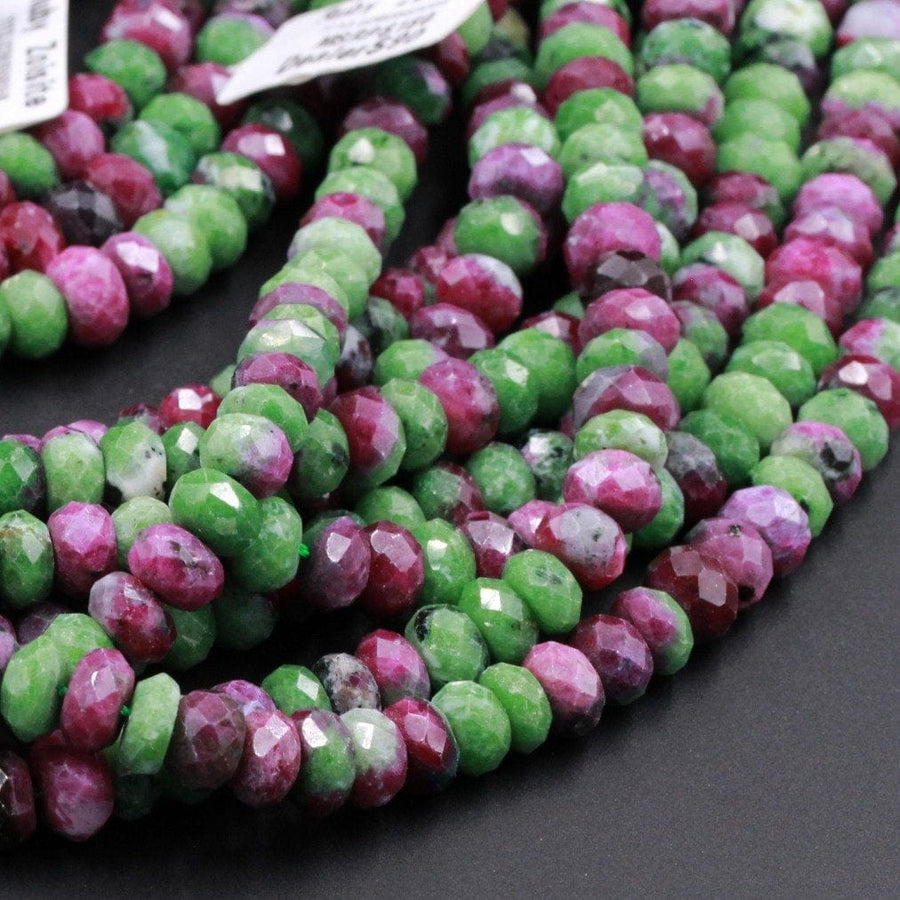 Faceted Natural Ruby Zoisite Rondelle Bead 6mm 8mm 10mm Laser Diamond Cut Faceted Real Genuine Red Ruby in Green Zoisite Gemstone 16" Strand
