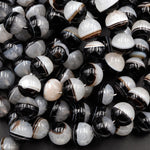 Large Natural Tuxedo Agate Round Beads 12mm 14mm 16mm Smooth Polished High Quality Gemmy Black White Stripes  Beads 16" Strand