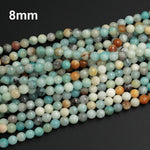 Natural Amazonite 4mm, 6mm, 8mm, 10mm Faceted Round Beads 16" Strand