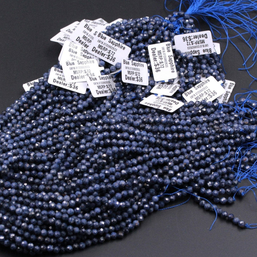 High Quality Natural Blue Sapphire Round Beads 2mm 3mm 4mm 5mm 6mm Faceted Round Beads Micro Cut Facetet Small Genuine Gemstone 16" Strand