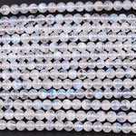 A Grade Flashy Blue Fire~ Natural Rainbow Moonstone Round Beads 4mm 5mm 6mm High Quality Small Blue Moonstone Gemstone 16" Strand