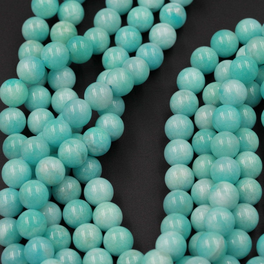 Natural Peruvian Amazonite Beads 4mm 8mm 10mm Round Beads Sea Blue Gemstone Beads 16" Strand