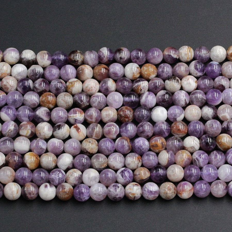 Natural Chevron Amethyst Beads 4mm 6mm 8mm 10mm Round Beads Purple Flower Amethyst Brown White Gemstone 16" Strand
