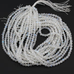 AAA Natural Rainbow Moonstone 4mm Faceted Round Beads 5mm 6mm Faceted Round Beads Extra Blue Flashes Super Translucent Gemstone16" Strand