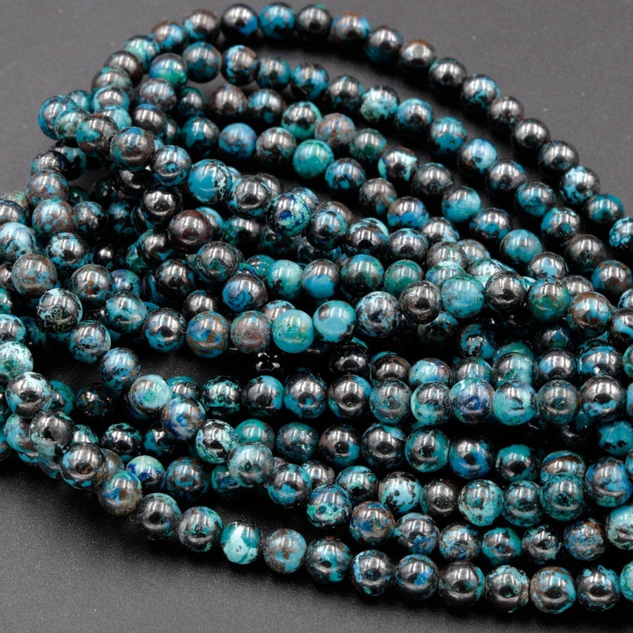 Rare Natural Shattuckite Beads 4mm 6mm Round Blue Chrysocolla Azurite Gemstone From Arizona 16" Strand