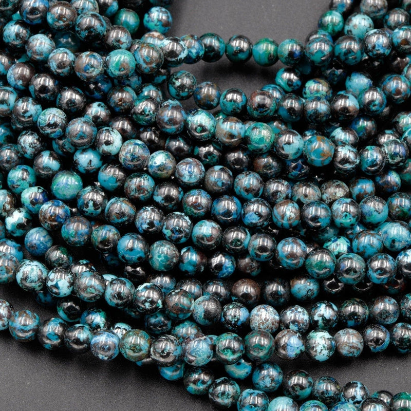 Rare Natural Shattuckite Beads 4mm 6mm Round Blue Chrysocolla Azurite Gemstone From Arizona 16" Strand