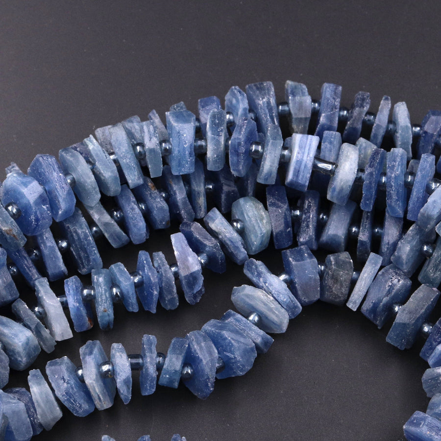 Gorgeous Natural Blue Kyanite Heishi Wheel Disc Rondelle Bead Center Drillied Slice Raw Rough Hand Chiseled Organic Cut 16" Strand