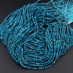 A Grade Micro Faceted Tiny Small Natural Blue Apatite Round Beads 3mm 4mm Faceted Round Beads Laser Diamond Cut Gemstone 16" Strand