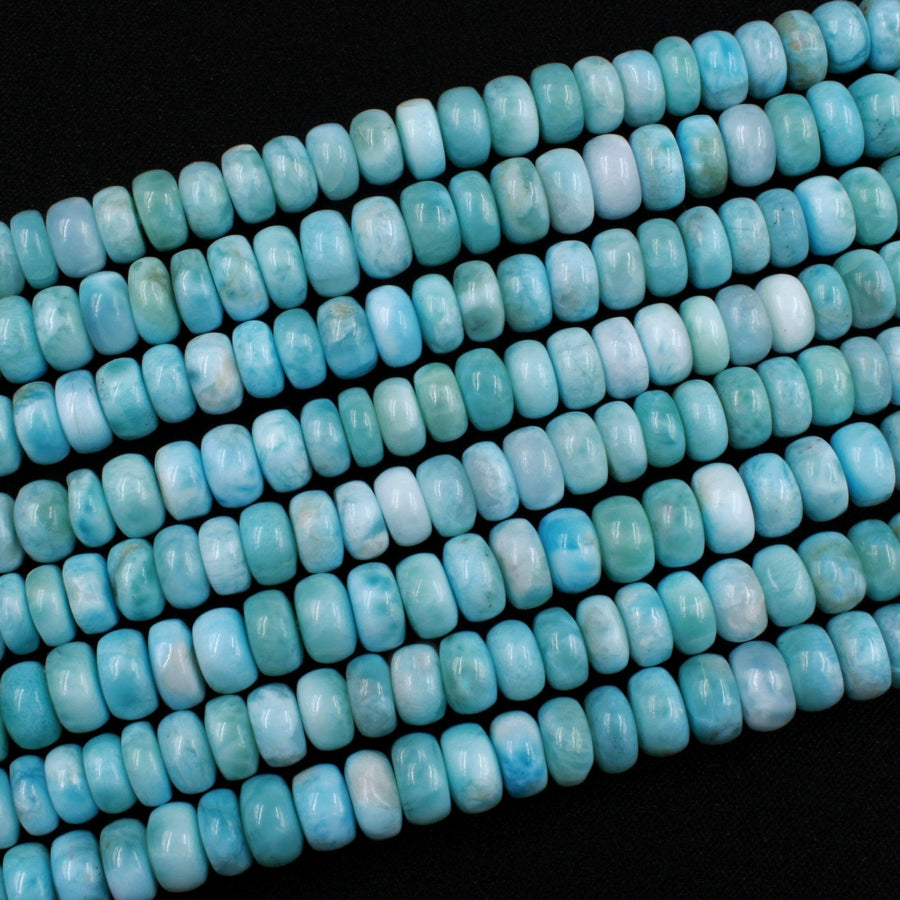 Real Genuine Blue Larimar Rondelle Beads AAA Grade 7mm 8mm 9mm Smooth Thick Saucer Wheel Real Genuine Natural Larimar Gemstone 16" Strand