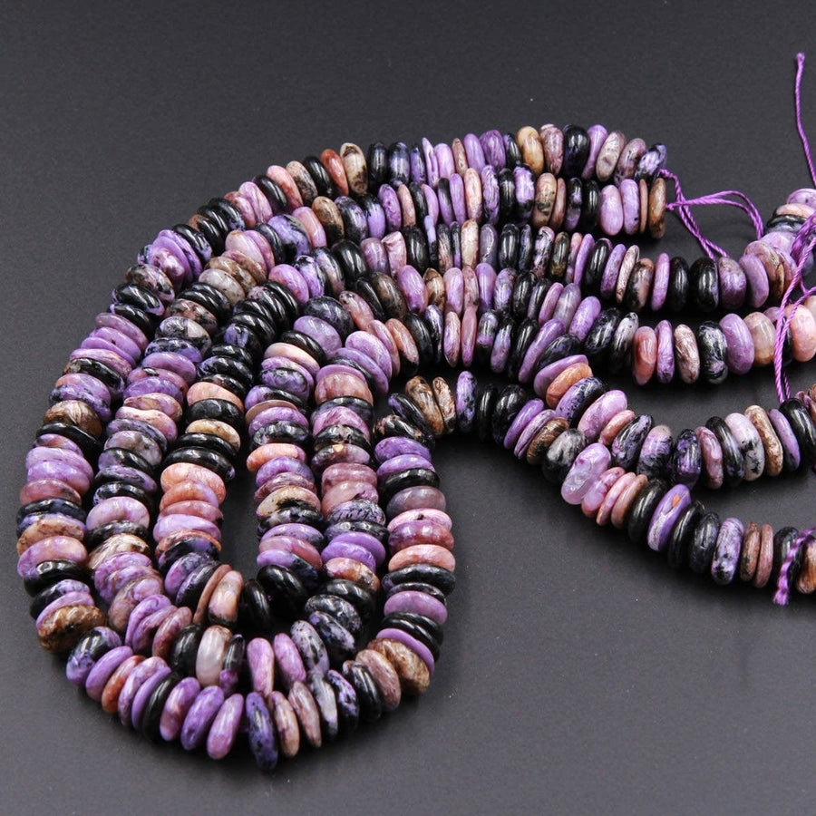 Chunky Natural Charorite Rounded Disc Beads Purple Russian 12mm 14mm Large FreeForm Center Drilled Thin Rondelle beads 16" Strand B560