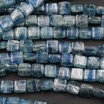 Rare Natural Bicolor Kyanite 8mm 12mm 14mm Square Shaped Beads Nicely Drilled Blue Green Kyanite Earring Beads Thick Gemstone 16" Strand