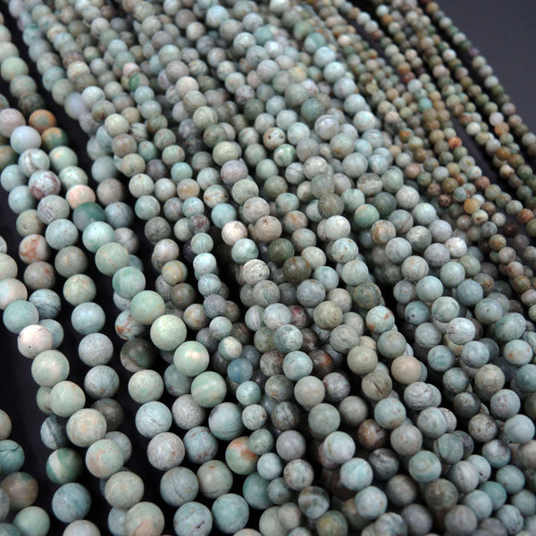 Natural African Green Opal 4mm Round Matte Beads, 6mm Round Matte Beads, 8mm Round Matte Finish Beads 16" Strand