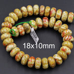 Rare Natural Russian Blood Serpentine Jade 10mm extra large 18mm Rondelle Beads Red Mustard Green Jade From Russia 16" Strand