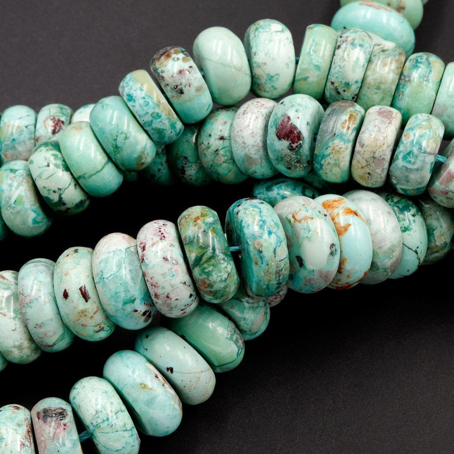 Large Natural Chrysocolla Turquoise Rondelle Beads Exotic Vibrant Blue Green Gemstone From Africa 16" Strand