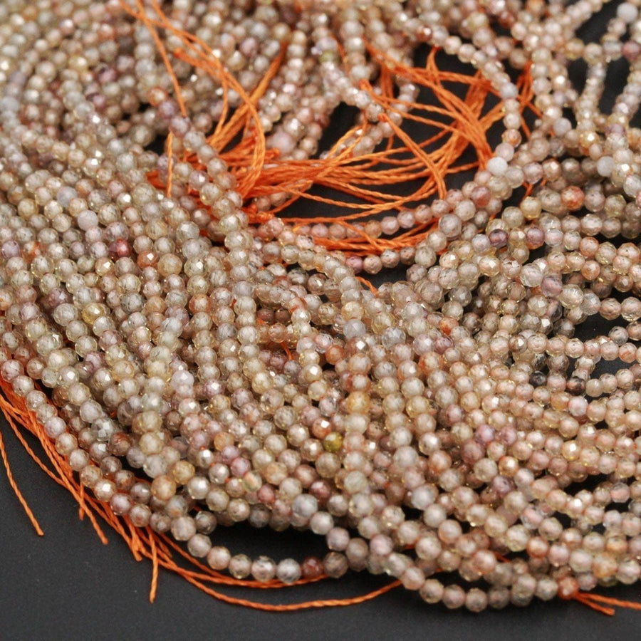 Genuine Natural Zircon Round Beads 2mm Micro Faceted Tiny Small Champagne Gray Gold Orange Canary Yellow Diamond Beads Gemstone 16" Strand