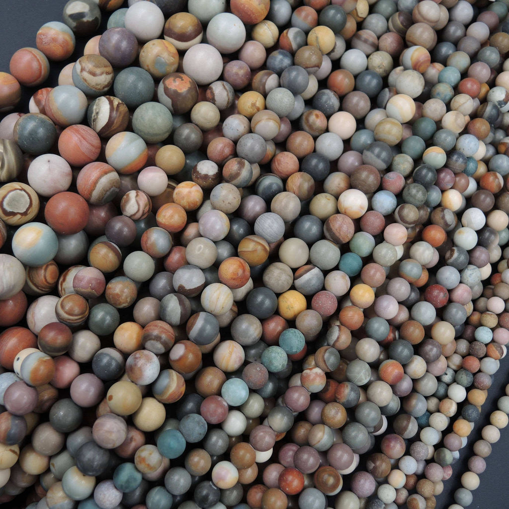 Natural Polychrome Landscape Ocean Jasper 6mm, 8mm, 10mm, 14mm Matte Round Beads 16" Strand