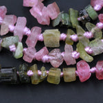 Raw Rough Natural Pink Green Blue Tourmaline Beads Watermelon Multi Color Tourmaline Gemstone Freefrom Irregular Nugget Chip Full 17" Strand