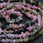 Raw Rough Natural Pink Green Blue Tourmaline Beads Watermelon Multi Color Tourmaline Gemstone Freefrom Irregular Nugget Chip Full 17" Strand