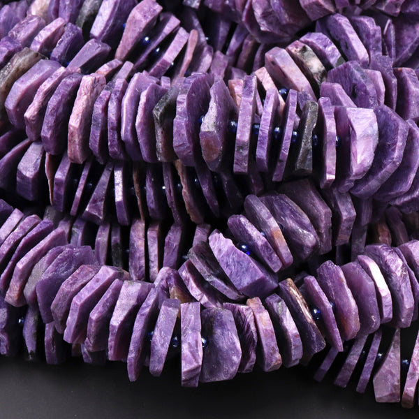 Gorgeous Large Natural Russian Charoite Heishi Wheel Disc Rondelle Bead Center Drillied Slice Raw Rough Hand Chiseled Organic Cut 16" Strand