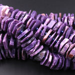 Gorgeous Large Natural Russian Charoite Heishi Wheel Disc Rondelle Bead Center Drillied Slice Raw Rough Hand Chiseled Organic Cut 16" Strand
