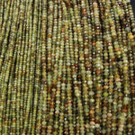 Micro Faceted Natural Green Garnet Faceted Rondelle 3mm 4mm 5mm Diamond Cut Gemstone Beads 16" Strand