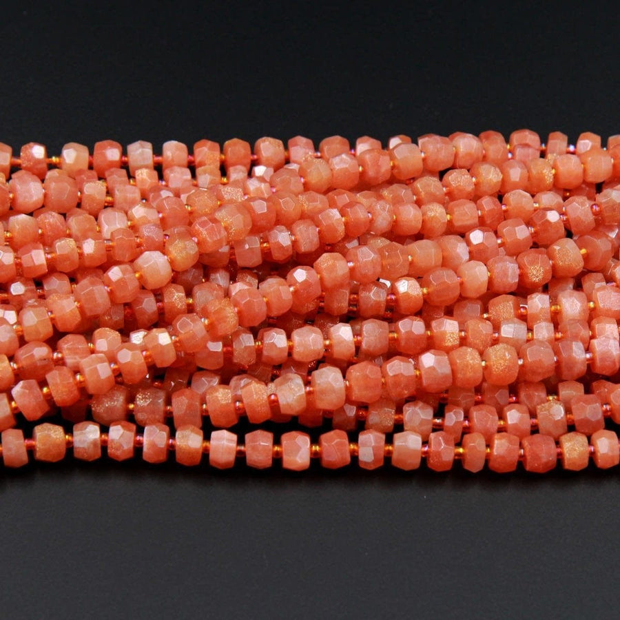 AAA Natural Sunstone Faceted Rondelle Beads 6mm 7mm 8mm 9mm 10mm Faceted Rondelle Nugget Beads 16" Strand