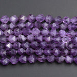 Superior A+ Grade Geometric Cut Star Cut Genuine 100% Natural Amethyst Faceted 6mm 8mm 12mm Rounded Nugget Delicious Purple Beads 16" Strand