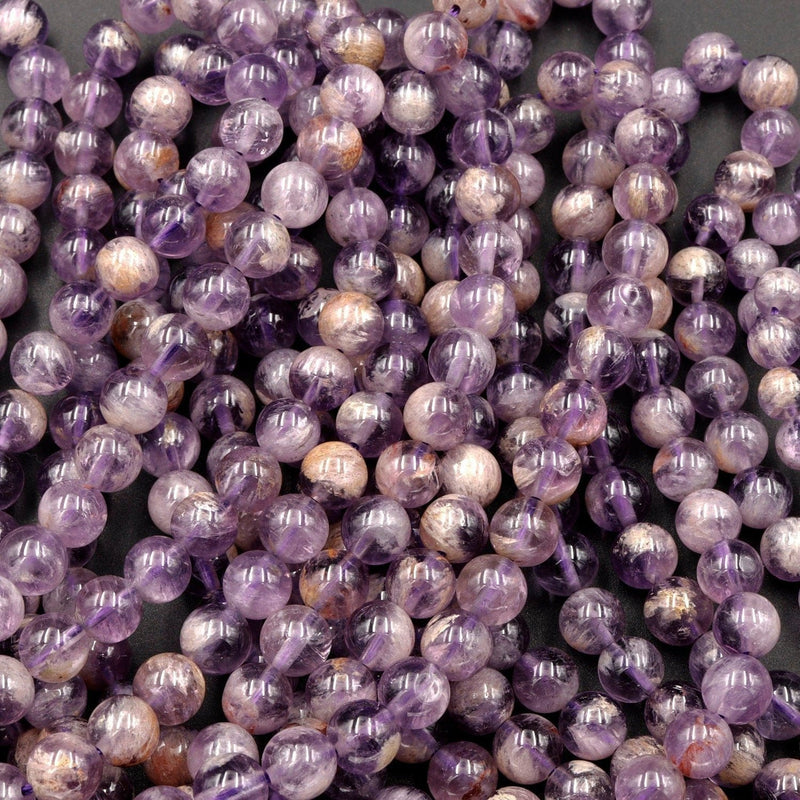 Natural Phantom Amethyst Round Beads 7mm 8mm Powerful Healing Stone Rock Phamton Lodalite Matrix Beads 16" Strand