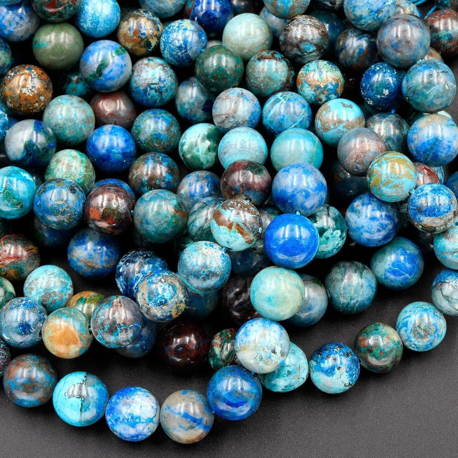 Natural Chrysocolla Beads 4mm 6mm 8mm Round Beads Real Natural Blue Green Chrysocolla Gemstone 16" Strand