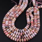 Natural Peruvian Pink Opal Rondelle Disc Wheel Heishi Nugget Beads Center Drilled Coin Large 16" Strand
