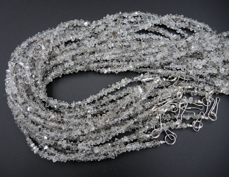 A Grade Super Clear Natural Herkimer Diamond Quartz Beads Double Pointed Quartz With Black Anthraxonite Inclusion 16" Strand