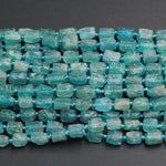 Extra Gemmy Raw Rough Natural Teal Blue Green Apatite Beads Frosty Matte Nuggets Rectangle Tube Beads Organic Natural Gemstone 16" Strand