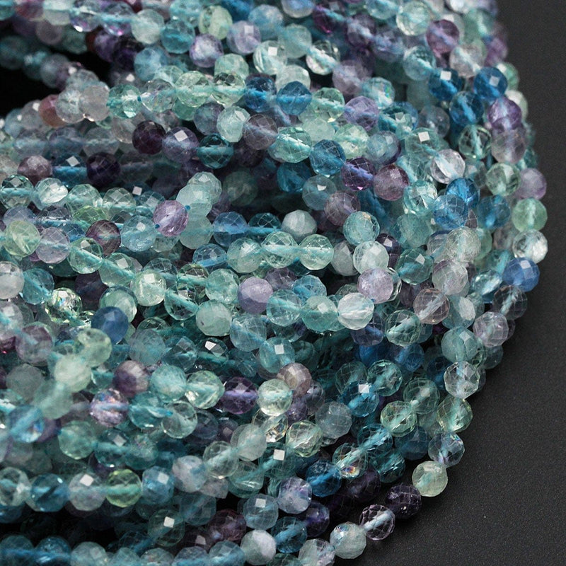 Micro Faceted Natural Aquamarine 2mm 3mm 4mm 6mm Faceted Round Beads Laser  Diamond Cut Real Genuine Blue Aquamarine Gemstone 15.5