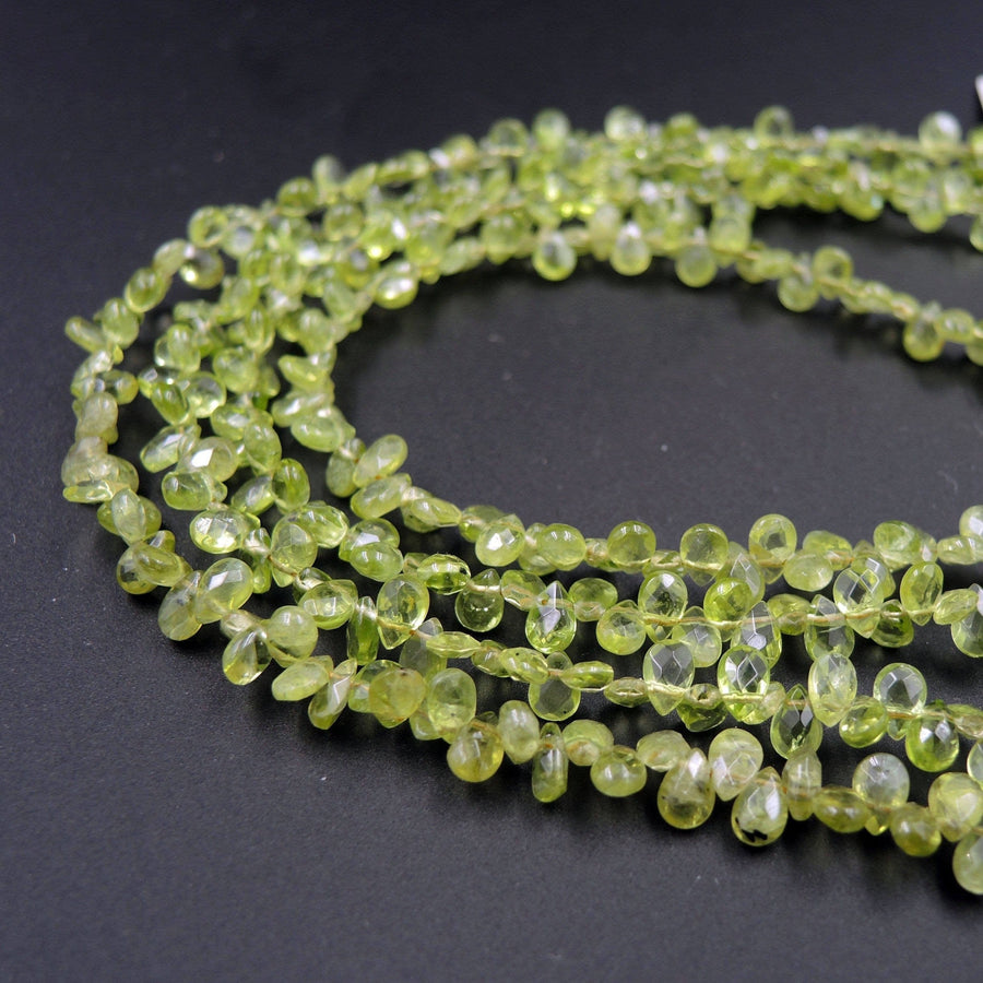 A+ Grade Natural Peridot Faceted Small Teardrop Pear Beads  6mm 5mm Gemmy Sparkling Real Genuine Green Gemstone Earring Beads 16" Strand