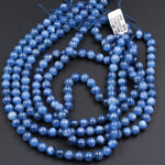 AAA Natural Blue Kyanite 4mm 5mm 6mm 8mm 9mm Round Beads Real Genuine Kyanite Gemstone Plain Smooth Round Beads 16" Strand